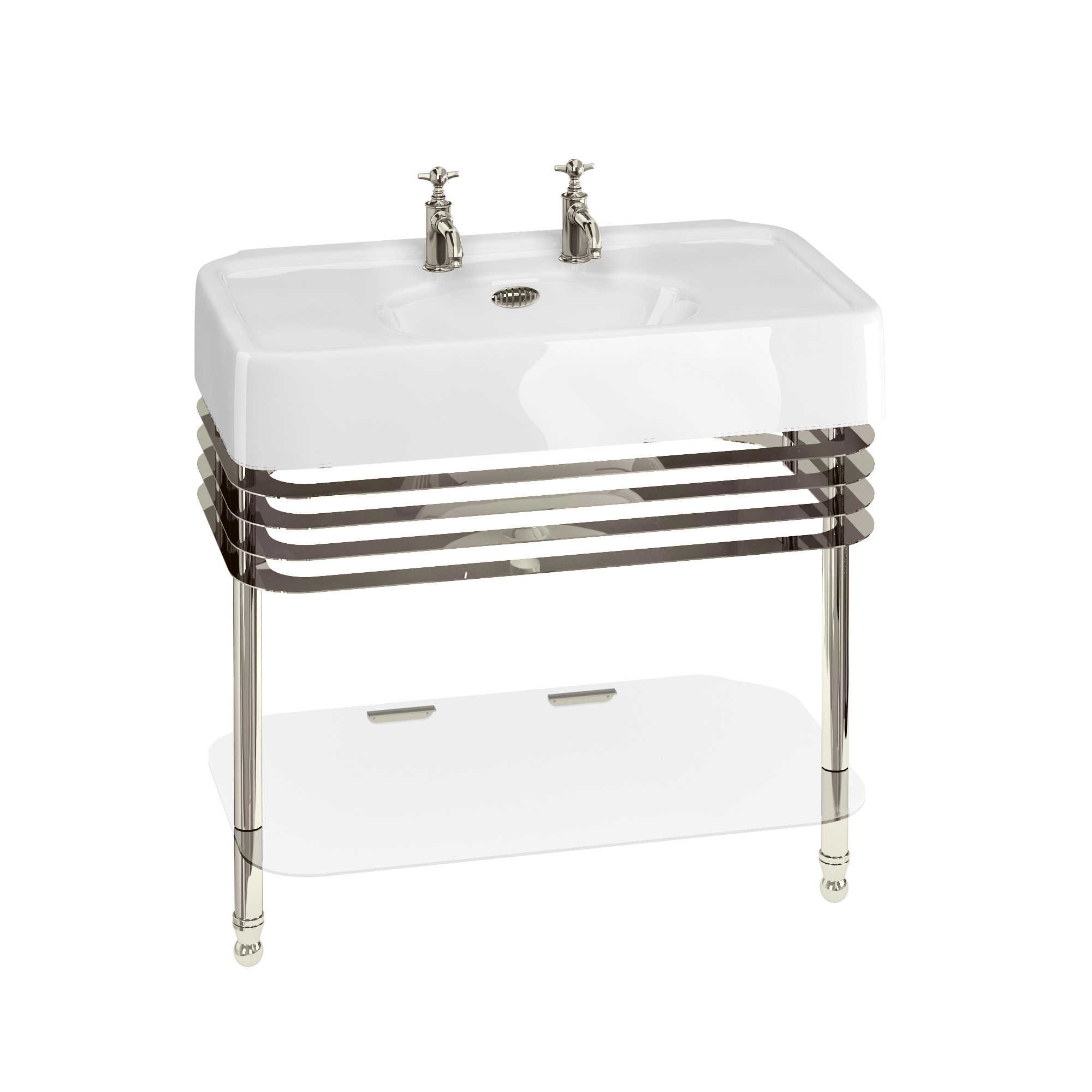 Arcade 900mm basin with nickel overflow & basin stand